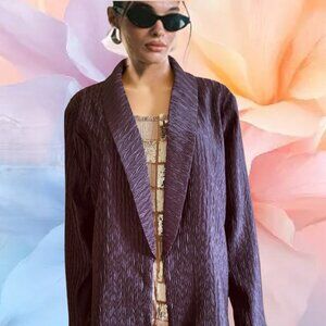 CHICO'S Purple Crinkled Chevron Texture Shawl Collar Open Front Jacket Sz XL